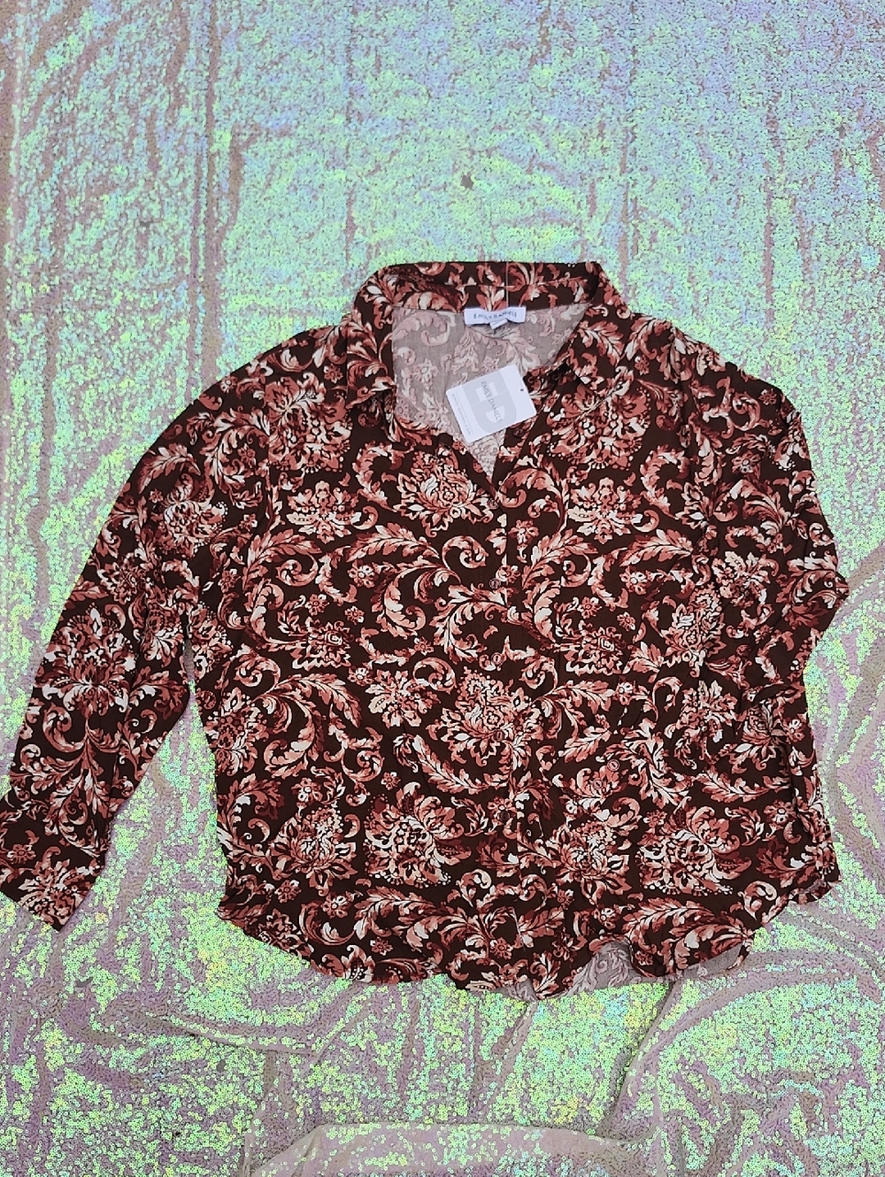 Emily Daniels Button Down Women's Blouse Sooo Cute 1X NWT